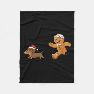 Gingerbread Cookie Chasing Dachshund Christmas Dog Fleece Blanket