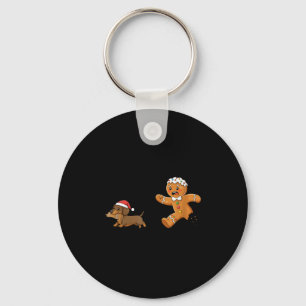 Gingerbread Cookie Chasing Dachshund Christmas Dog Key Ring