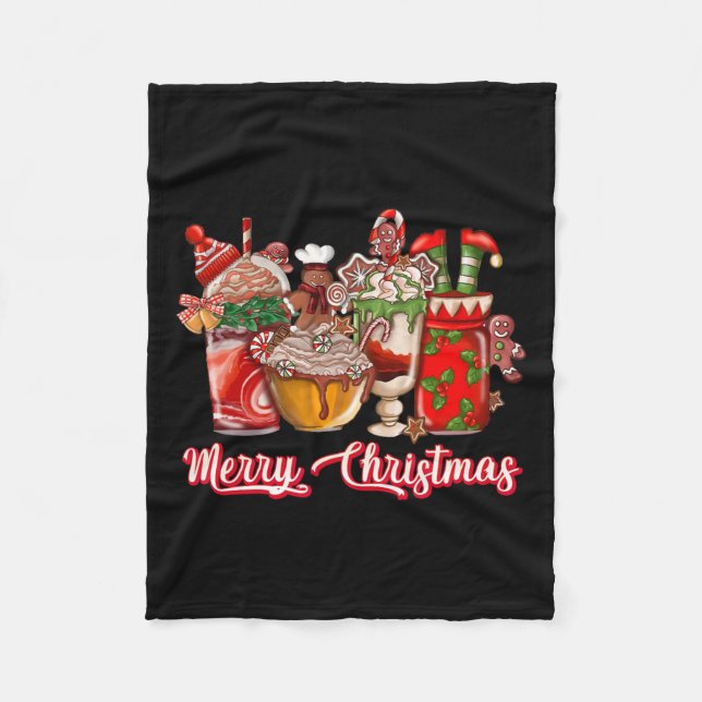 Gingerbread Cookie Christmas Coffee Cups Latte Dri Fleece Blanket (Front)
