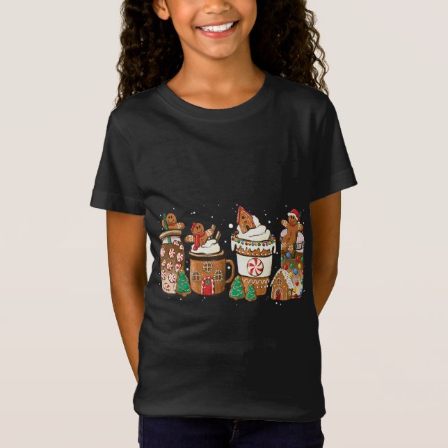 Gingerbread Cookie Christmas Coffee Cups Latte Dri T-Shirt (Front)