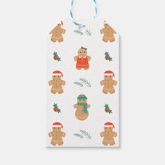 Gingerbread Cookie Christmas Pattern Gift Tags (Front)