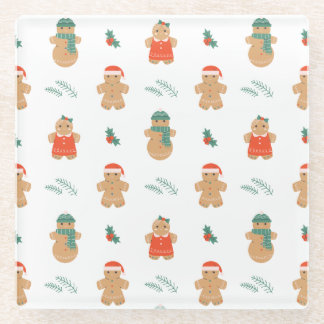 Gingerbread Cookie Christmas Pattern Glass Coaster