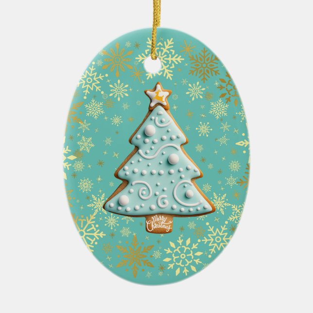 Gingerbread Cookie, Christmas Tree  Ceramic Tree Decoration (Front)