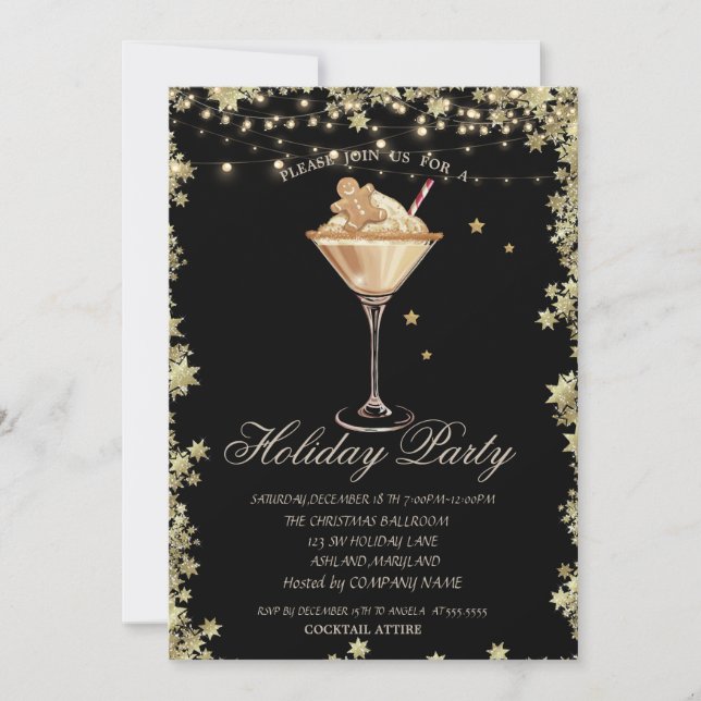 Gingerbread Cookie Cocktail Stars Holiday Invitation (Front)