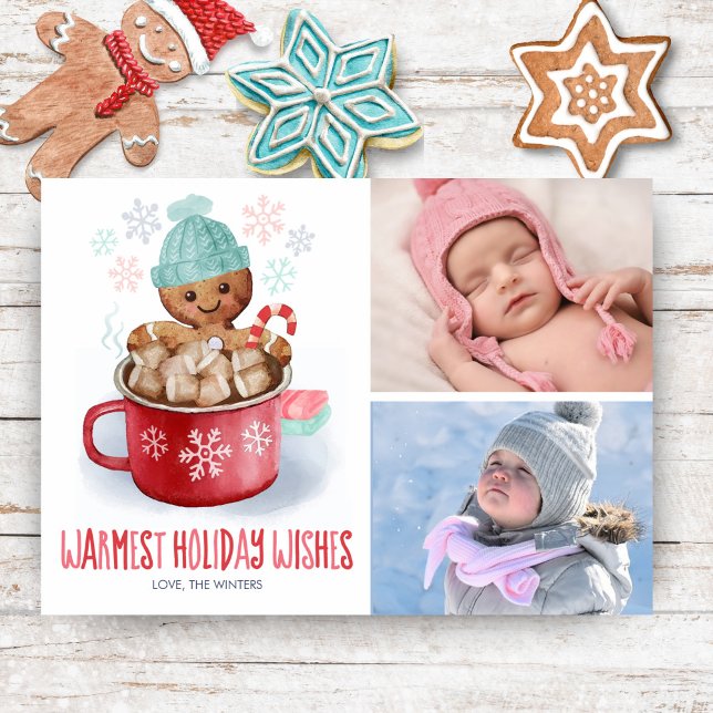 Gingerbread Cookie Cocoa Bath Christmas Photo Holiday Card (Personalize this with 2 of your favorite photos)