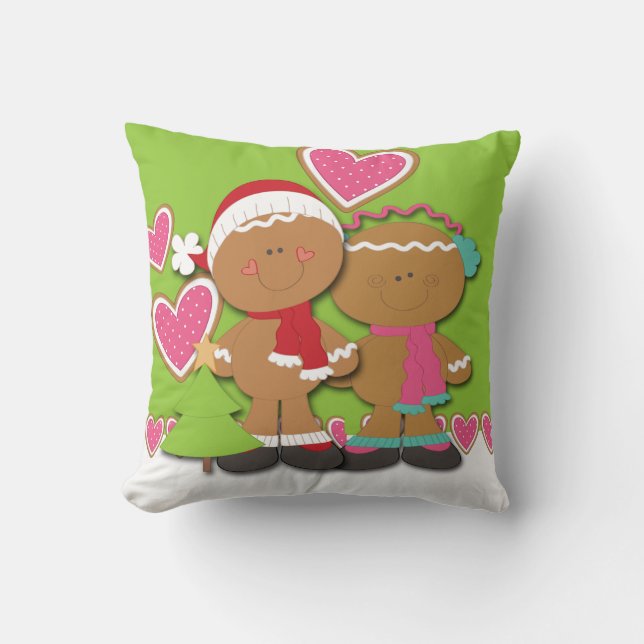 Gingerbread Cookie Couple Christmas Cushion (Front)