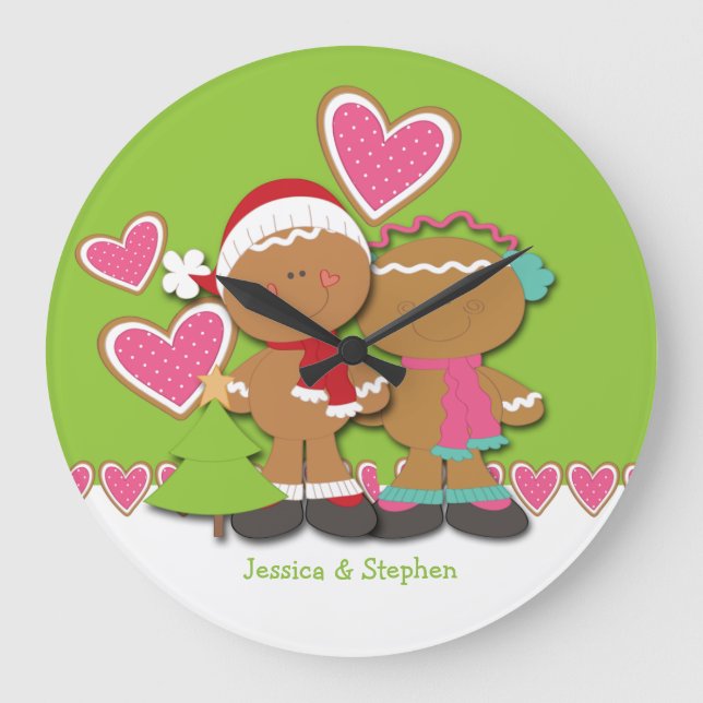 Gingerbread Cookie Couple Christmas Large Clock (Front)