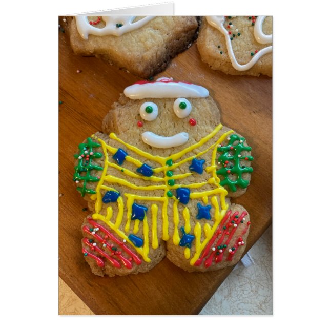 Gingerbread cookie decorated Christmas card (Front)