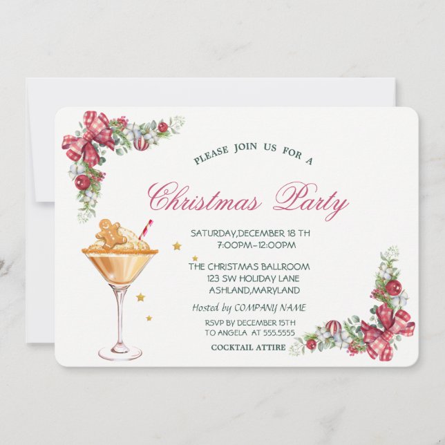 Gingerbread Cookie Drink Branches Christmas  Invitation (Front)