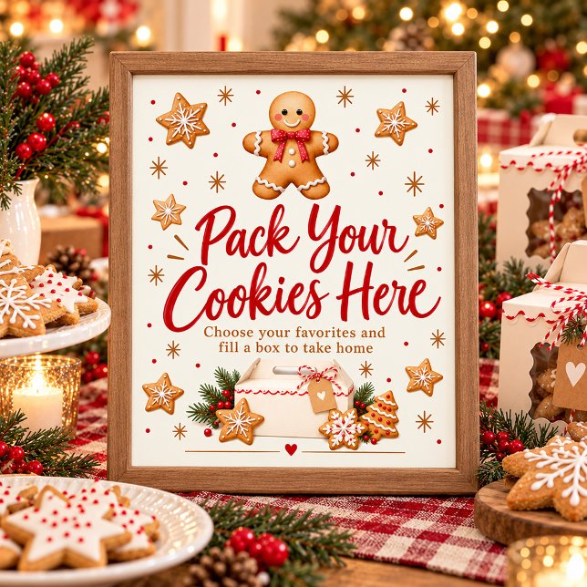 Gingerbread Cookie Exchange Pack Your Cookies Here Poster (Pack Cookie Station Sign)