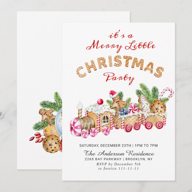 Gingerbread Cookie Merry Little Christmas Party Invitation (Front/Back)