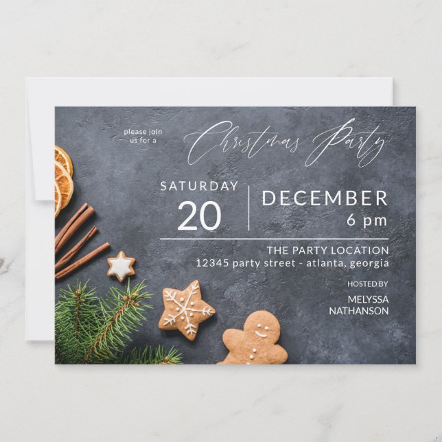 Gingerbread Cookie & Orange Christmas Party Invitation (Front)