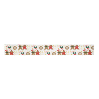 Gingerbread Cookie Pattern Christmas Tissue Paper Satin Ribbon