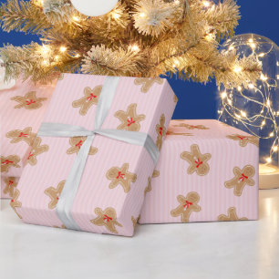 Gingerbread Cookie Pattern - Pink Christmas design Wrapping Paper
