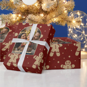 Gingerbread Cookie Personalised Christmas Photo Wrapping Paper