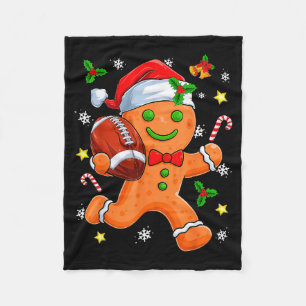 Gingerbread Cookie Playing Football Merry Christma Fleece Blanket