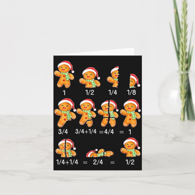 Gingerbread Cookie Santa Hat Fraction Math Teacher Card (Front)