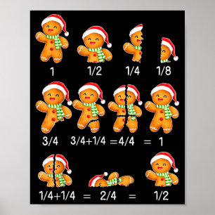 Gingerbread Cookie Santa Hat Fraction Math Teacher Poster