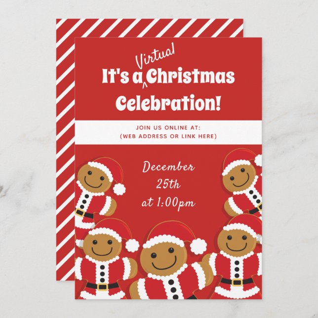 Gingerbread Cookie Santa Red Virtual Christmas Invitation (Front/Back)