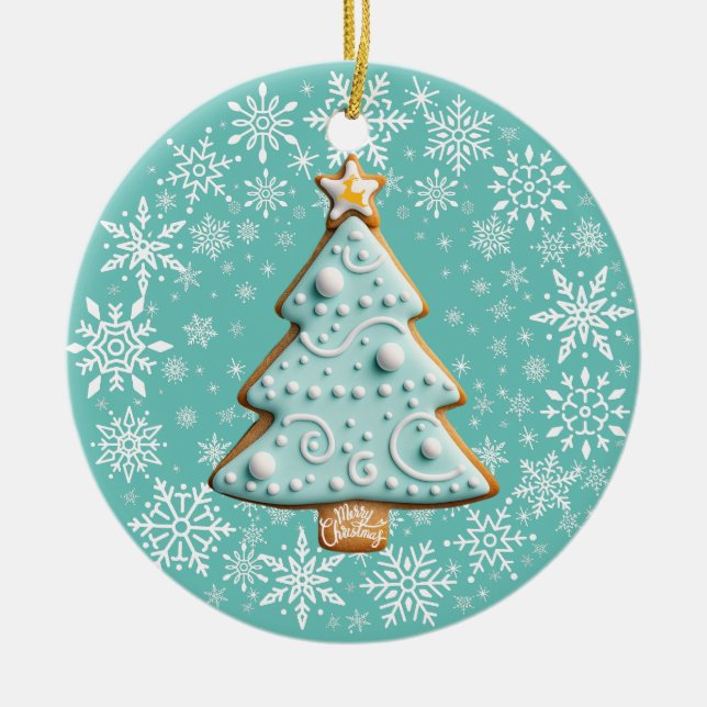 Gingerbread Cookie, White Christmas Tree Ornament (Front)