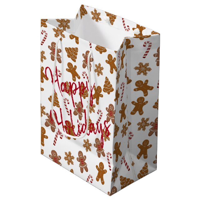 Gingerbread Cookies and Candy Canes on White Medium Gift Bag (Front Angled)