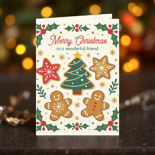 Gingerbread Cookies and Holly Berries Christmas  Holiday Card