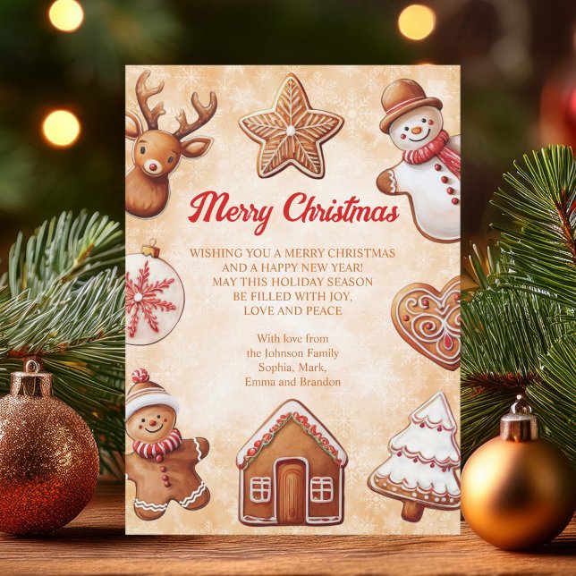 Gingerbread Cookies Brown Background Christmas Holiday Card (Creator Uploaded)