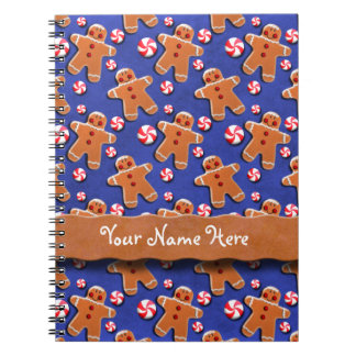 Gingerbread  Cookies Candies Blue Spiral Notebook