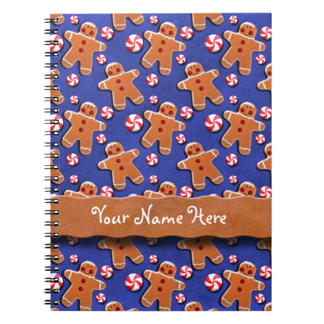 Gingerbread  Cookies Candies Blue Spiral Notebook (Front)