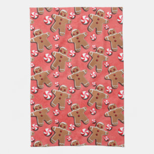 Gingerbread Cookies Candies Red Tea Towel