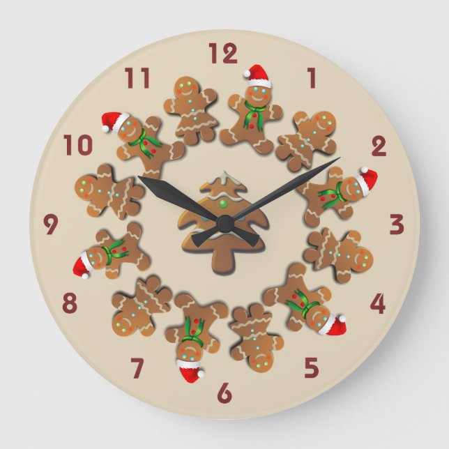 Gingerbread Cookies Celebrating Christmas Large Clock (Front)