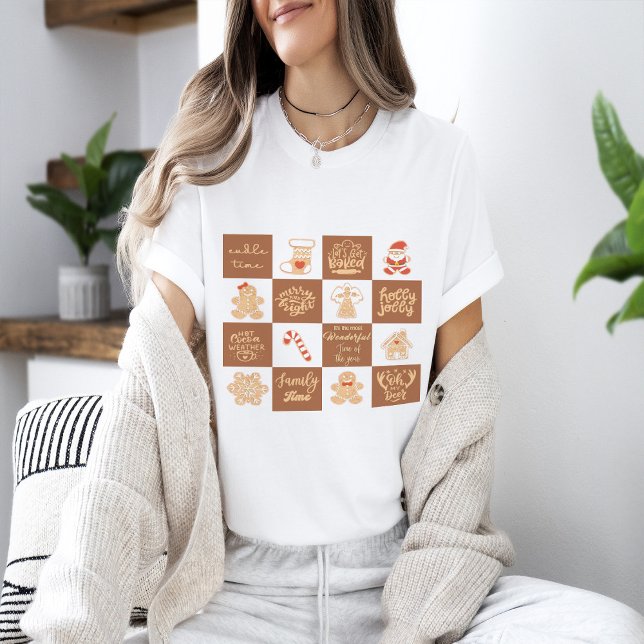 Gingerbread Cookies Chequered Pattern T-Shirt (Creator Uploaded)