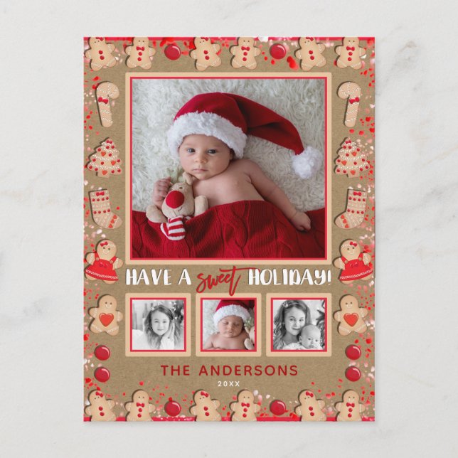Gingerbread Cookies Christmas 4 Photo Holiday Postcard (Front)