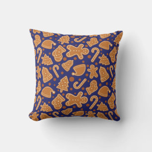 Gingerbread Cookies Christmas Dark Blue Festive Cushion
