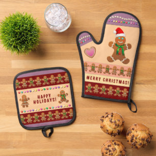 Gingerbread Cookies Christmas Party Oven Mitt & Pot Holder Set