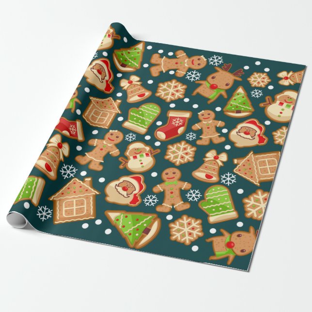 Gingerbread Cookies Christmas Pattern Wrapping Paper (Unrolled)
