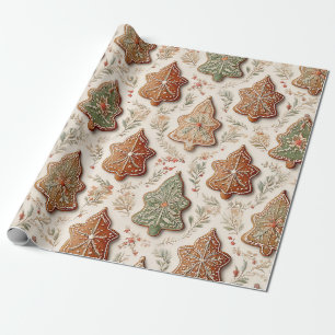 Gingerbread Cookies - Christmas Trees & Stars Wrapping Paper