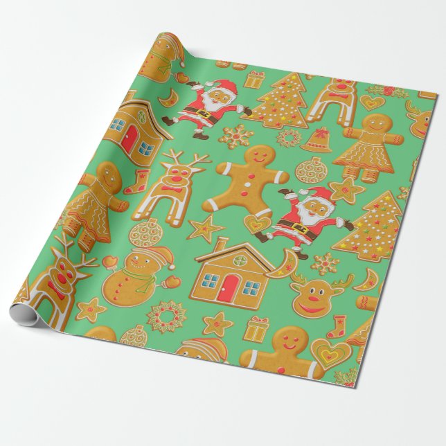 Gingerbread Cookies Christmas Wrapping Paper (Unrolled)