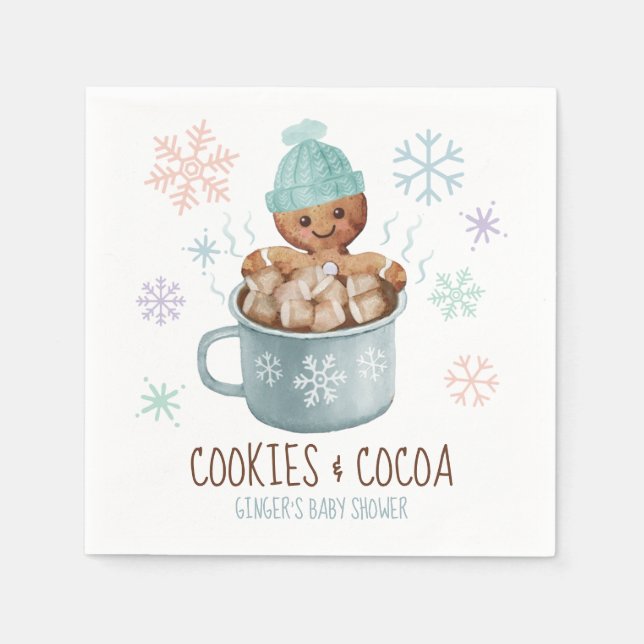 Gingerbread Cookies & Cocoa Boy Baby Shower  Napkin (Front)