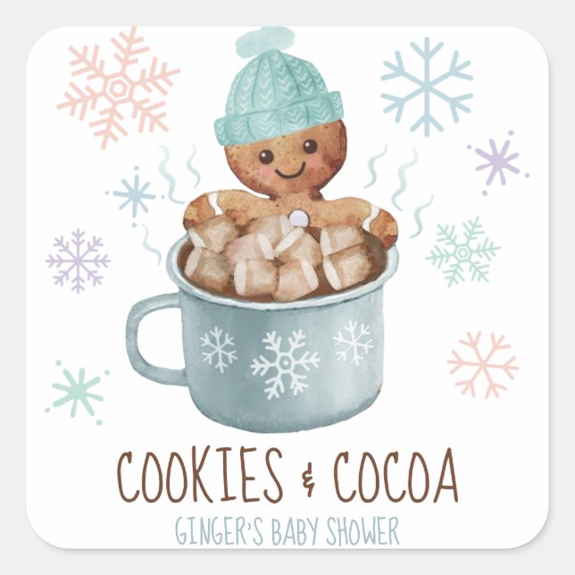 Gingerbread Cookies & Cocoa Boy Baby Shower Square Sticker (Front)