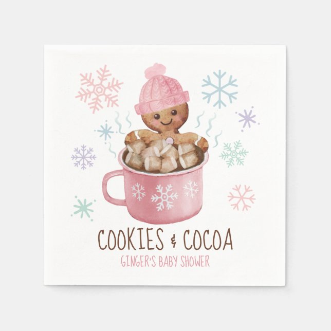 Gingerbread Cookies & Cocoa Girl Baby Shower Napkin (Front)