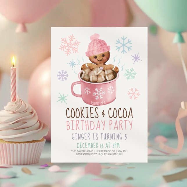 Gingerbread Cookies & Cocoa Girl's Winter Birthday Invitation (Creator Uploaded)