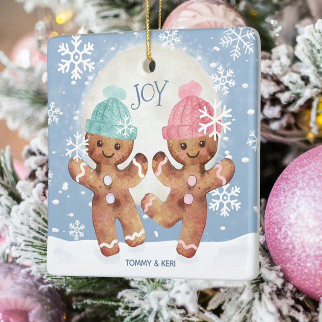 Gingerbread Cookies Dancing Joy Christmas Ceramic Ornament (Creator Uploaded)