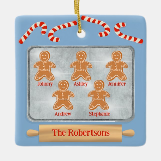 Gingerbread Cookies Family of Five  Ceramic Ornament (Front)
