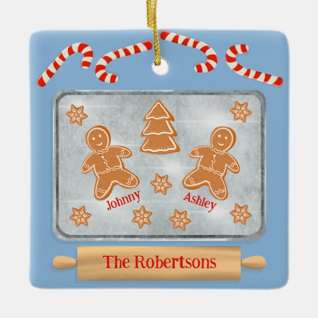 Gingerbread Cookies Family of Two Ceramic Ornament (Front)