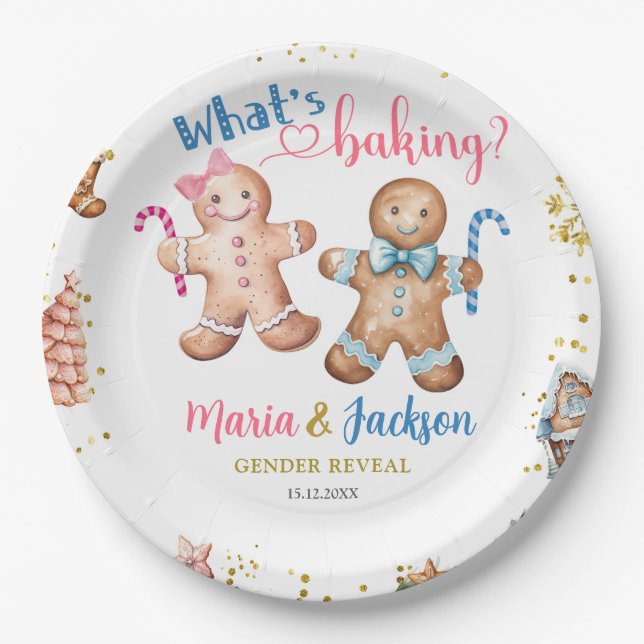 Gingerbread Cookies Gender Reveal Paper Plate (Front)