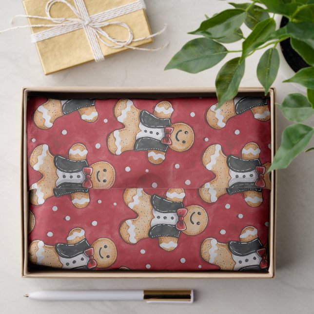 Gingerbread Cookies in Tuxedos Christmas Tissue Paper (Gift)
