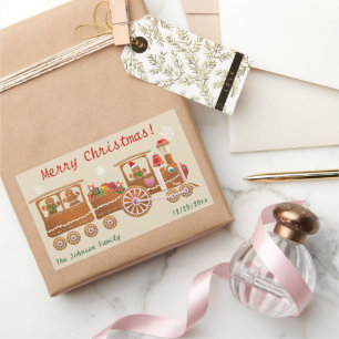 Gingerbread Cookies' Merry Christmas Train Cartoon Rectangular Sticker