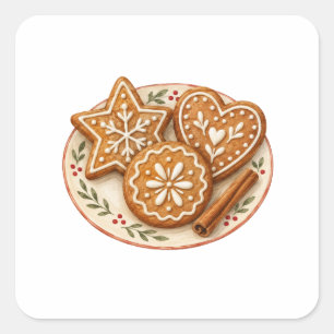 Gingerbread Cookies on a Plate Square Sticker