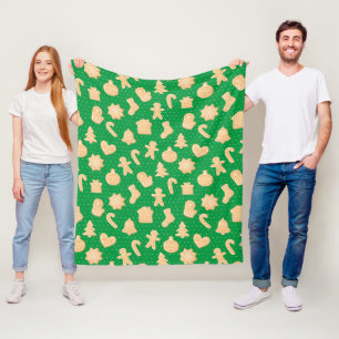 Gingerbread Cookies on Green Dots Pattern Holiday Fleece Blanket